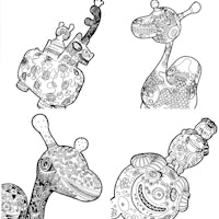 a set of black and white drawings of different animals