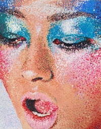 a painting of a woman with colorful makeup