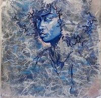 a painting of a woman with blue hair